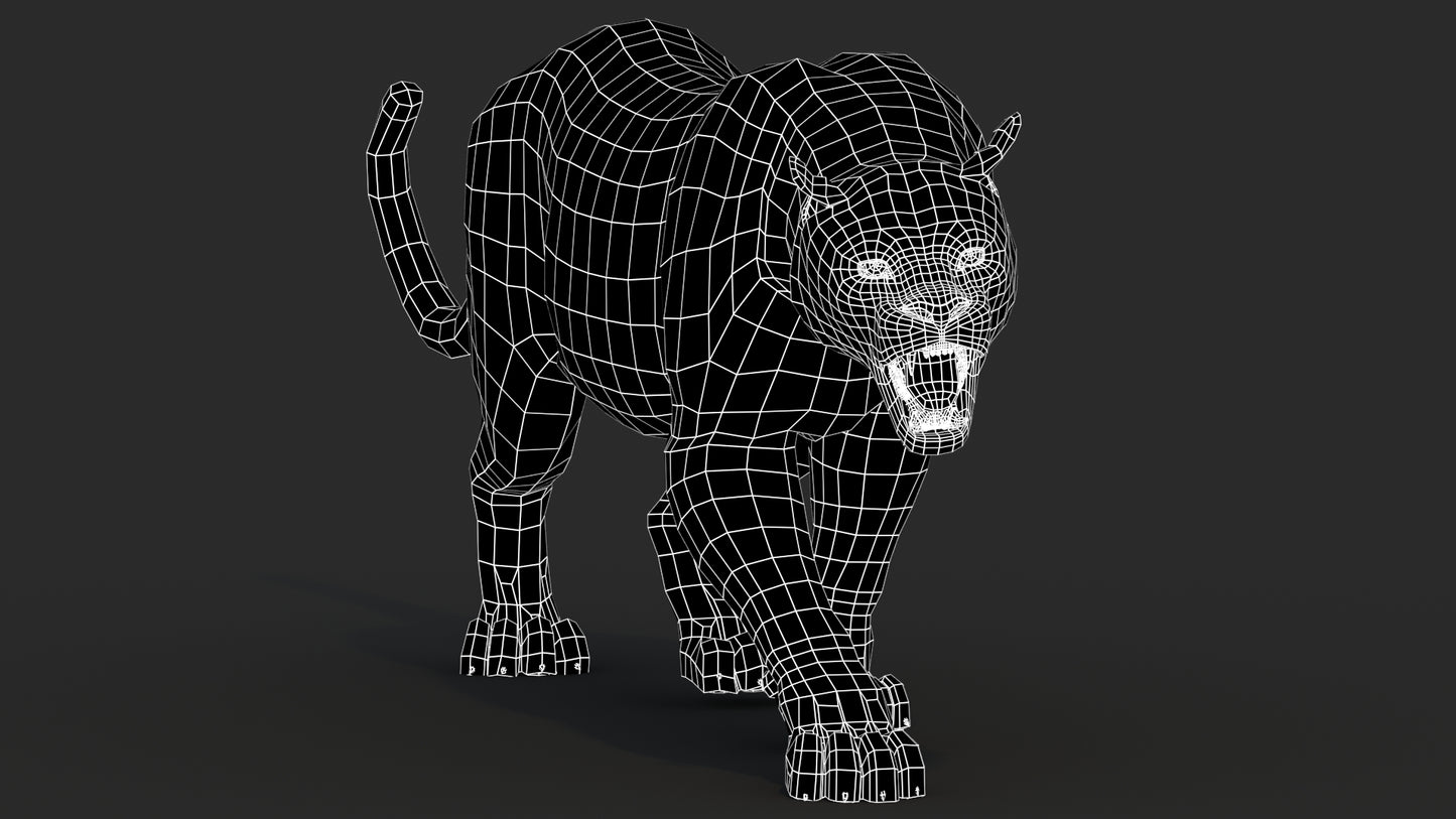 Animated Black Panther Animal 3D Model with Fur
