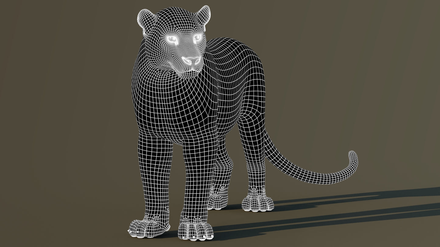 Leopard 3D Model Wireframe View Subdivision Level 1