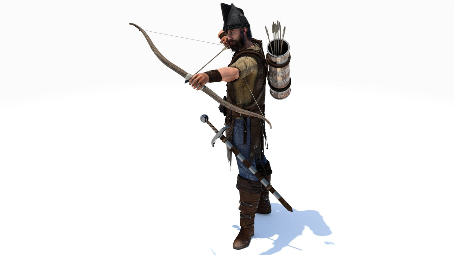 Animated Archer 3D Model Hair