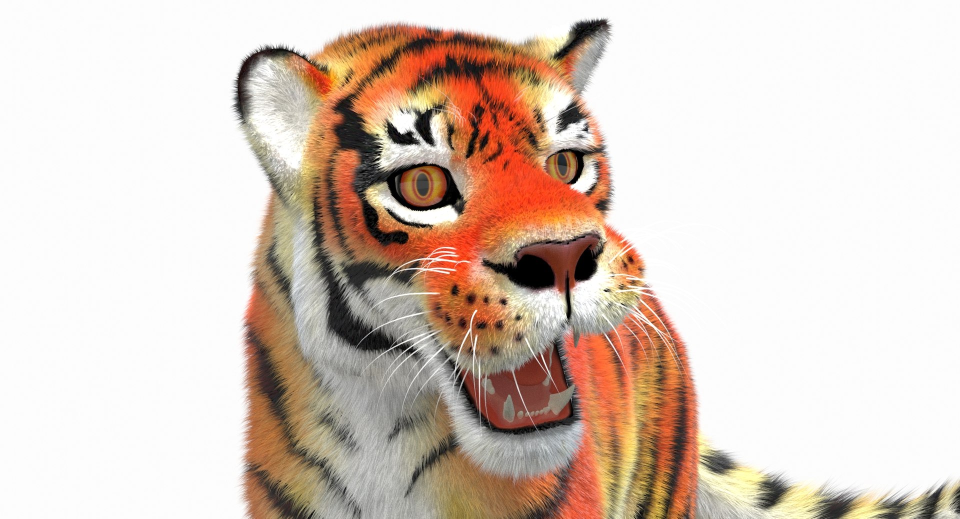 Cartoon Tiger Animated with Fur 3D Model