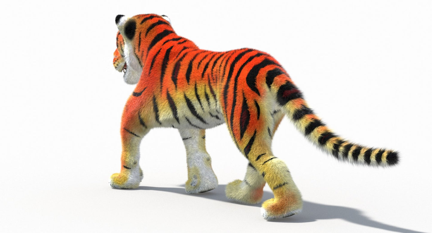 Cartoon Tiger Animated Fur 3D Model