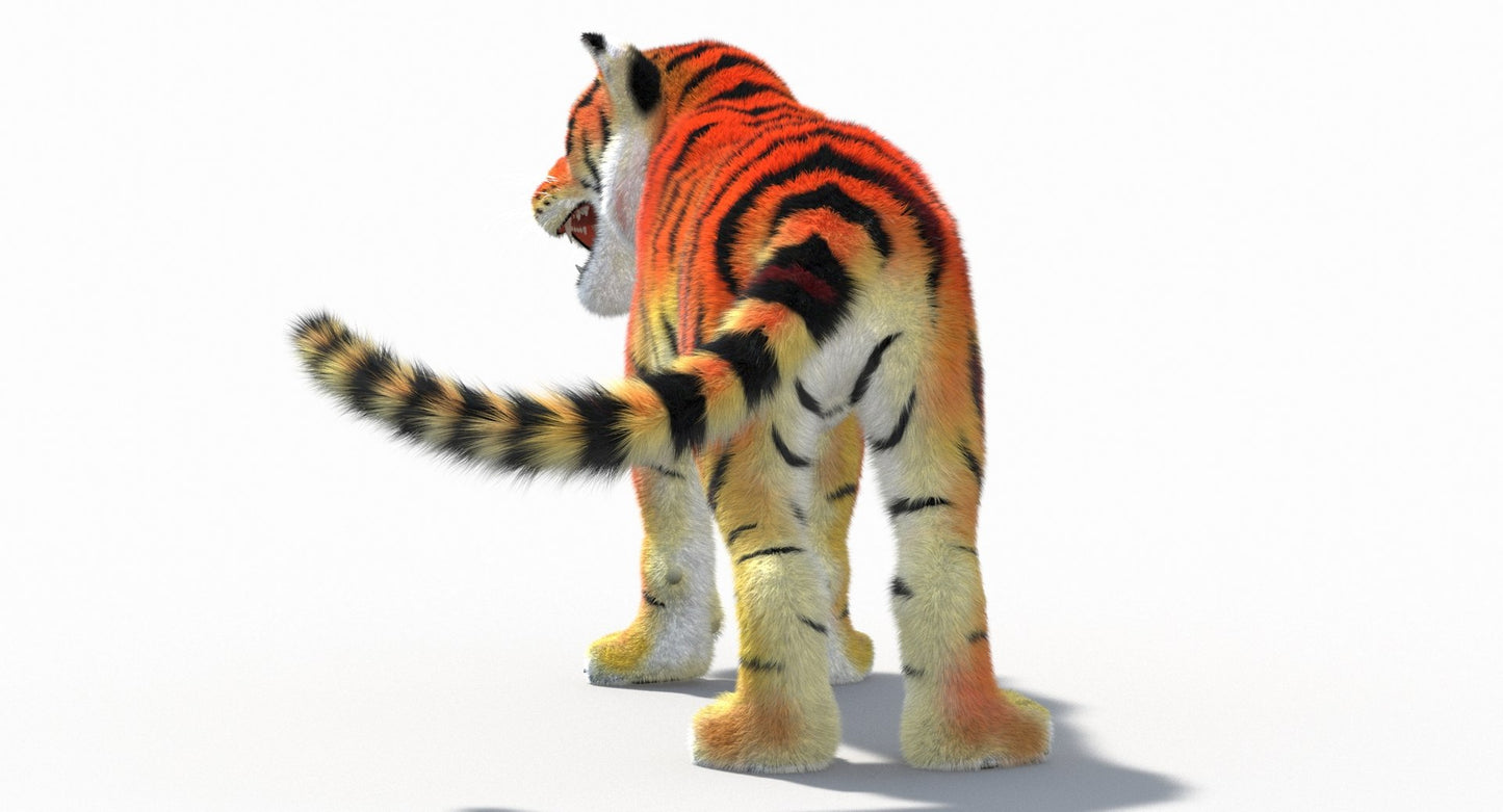 Cartoon Tiger Animated Fur 3D Model