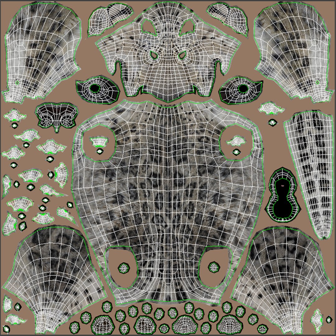 Snow Leopard 3D Model Body UVs
