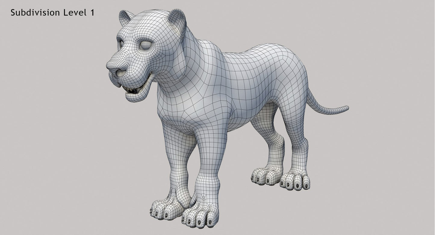 Animated White Cartoon Tiger 3D Model