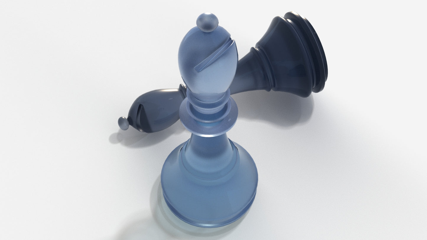 Blue glass chess piece on a white background