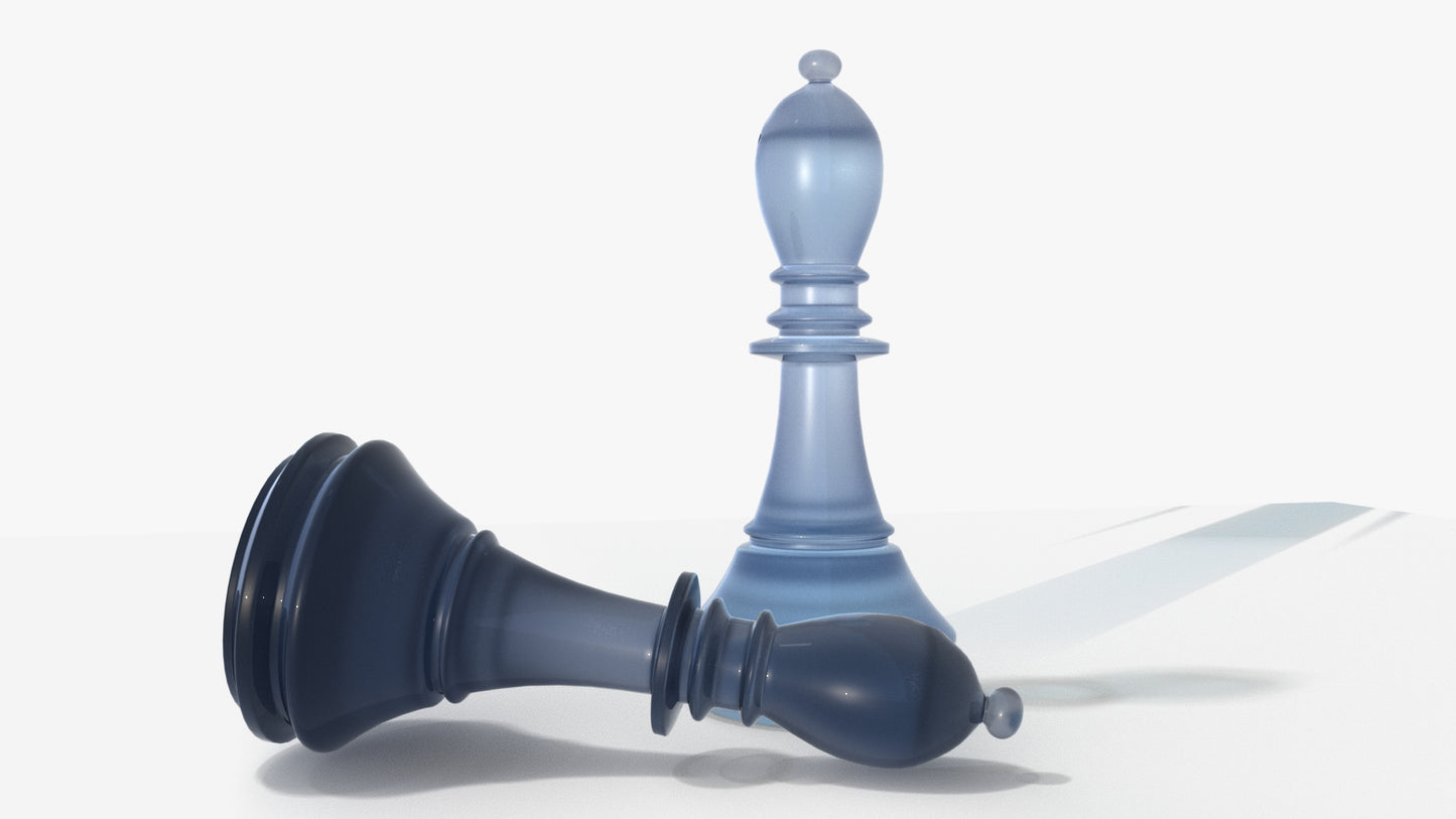 Two chess pieces, a king and a queen, on a white background