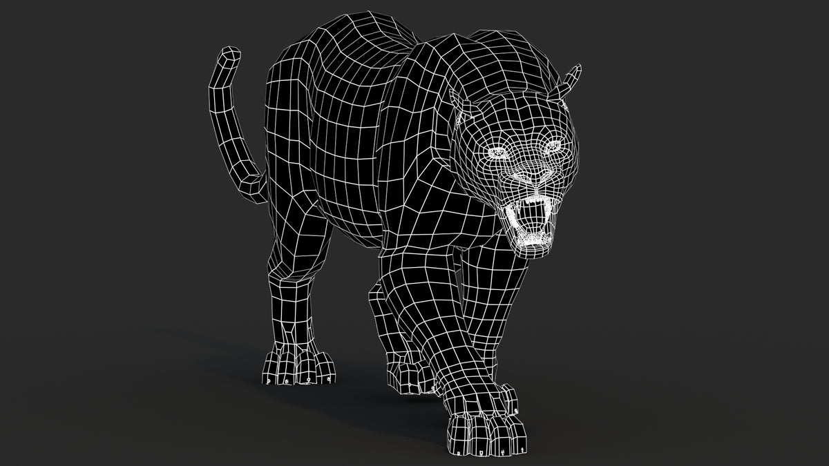Black Panther Animal 3D Model Wireframe View 0
