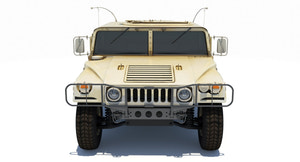 HMMWV Hummer military vehicle 3D model, three-quarter front view Thumbnail