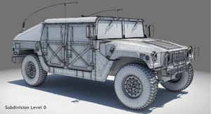HMMWV Hummer Miliatry Vehicle 3D Model Wireframe View - Subdivision Level 0 Thumbnail