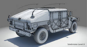HMMWV Hummer Miliatry Vehicle 3D Model Wireframe View - Subdivision Level 0 Thumbnail