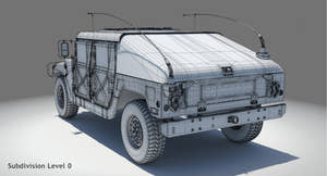HMMWV Hummer Miliatry Vehicle 3D Model Wireframe View - Subdivision Level 0 Thumbnail