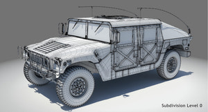 HMMWV Hummer Miliatry Vehicle 3D Model Wireframe View - Subdivision Level 0 Thumbnail