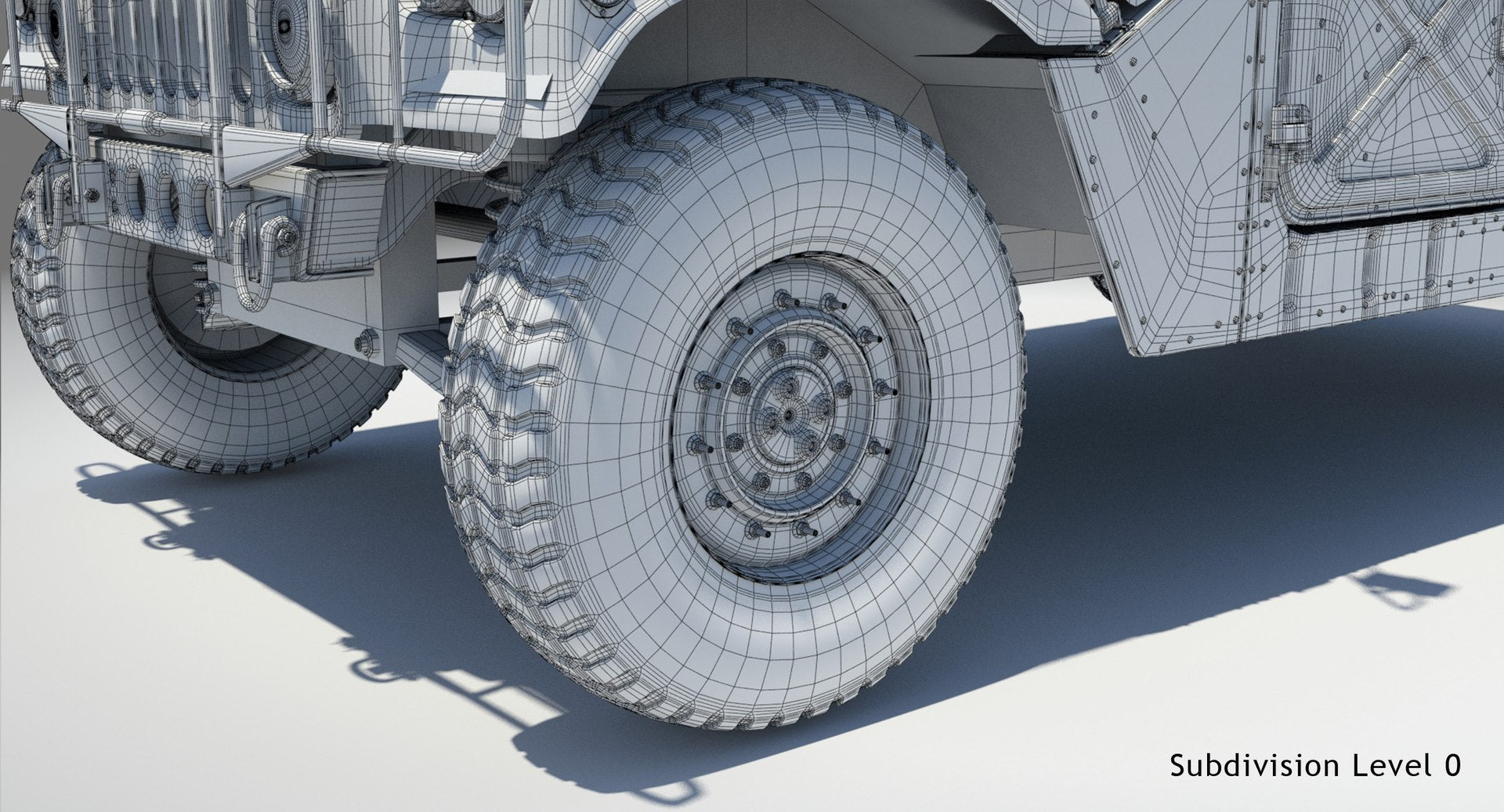 HMMWV Hummer Miliatry Vehicle 3D Model Wireframe View - Subdivision Level 0