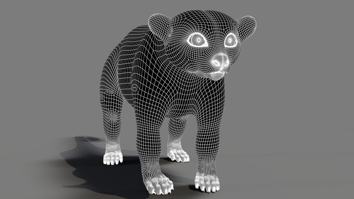 Kinkajou 3D model wireframe view subdivsion level 1