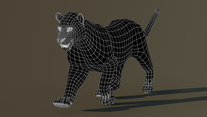 Animated Leopard 3D Model Wireframe View - Subdivision Level 0 Thumbnail