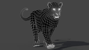 Rigged Leopard 3D Model Wireframe View Thumbnail