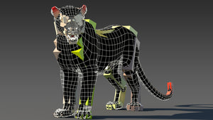 Rigged Leopard 3D Model Rigging on Wireframe View Thumbnail