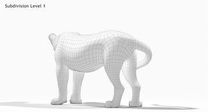 Animated Lion 3D Model Wireframe View Thumbnail