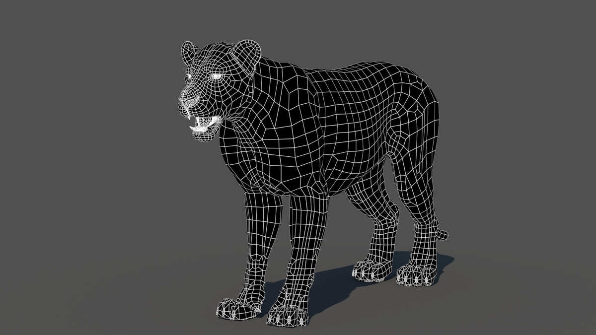Lion 3D Model without mane wireframe view subdivision 0