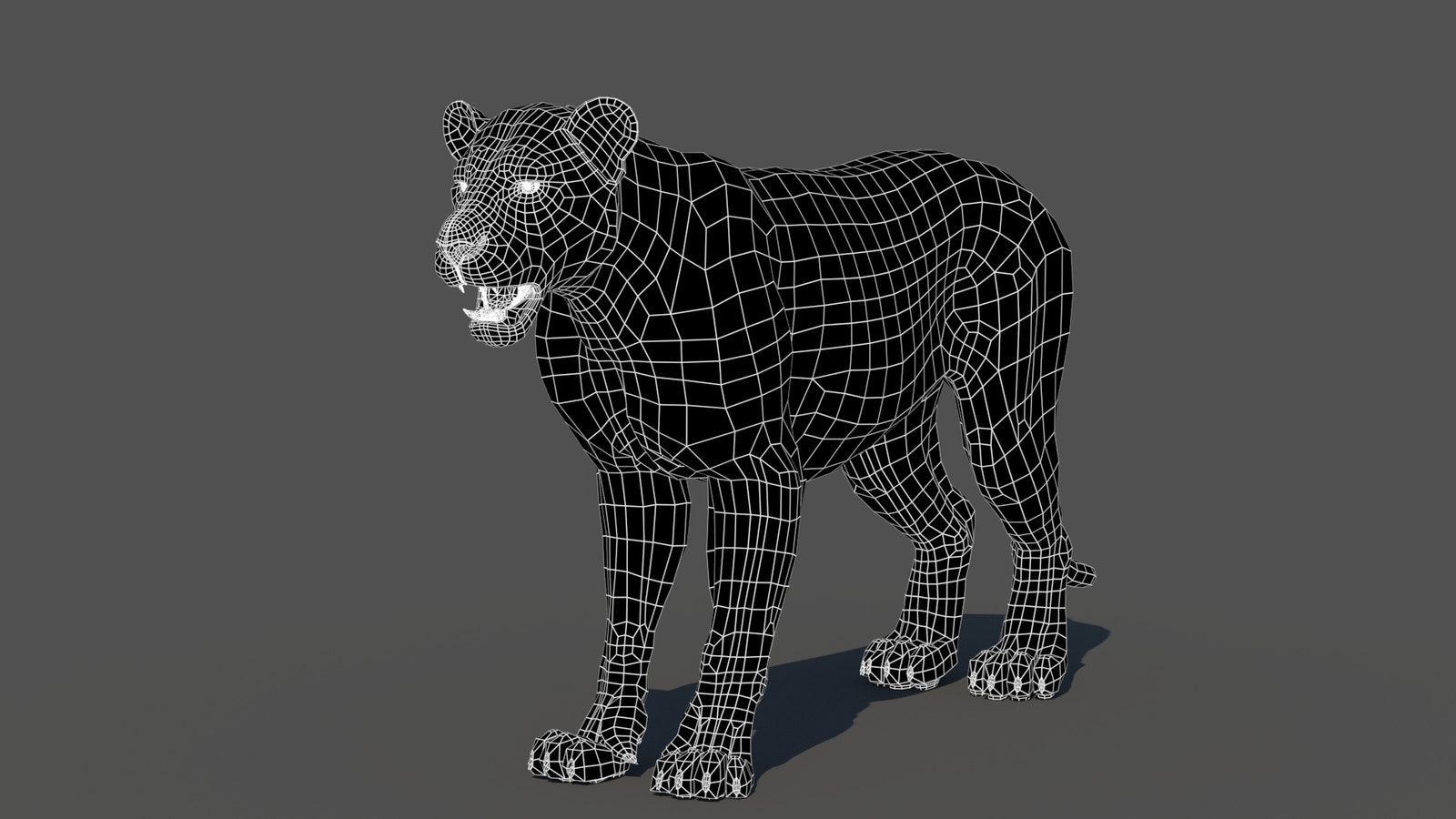 Lion 3D Model without mane wireframe view subdivision 0