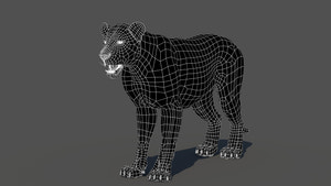 Lion 3D Model without mane wireframe view subdivision 0 Thumbnail
