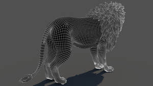 Lion 3D Model rear wireframe view subdivision 1 Thumbnail