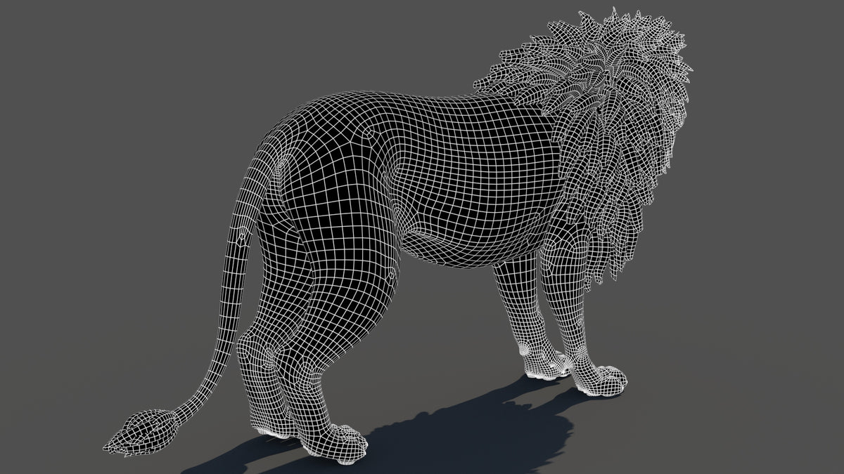 Lion 3D Model rear wireframe view subdivision 1