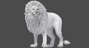 Rigged Lion 3D Model with Polygonal Mane Wireframe View Subdivision Level 0 Thumbnail