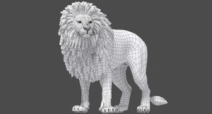 Rigged Lion 3D Model with Polygonal Mane Wireframe View Subdivision Level 0 Thumbnail