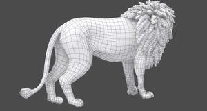 Rigged Lion 3D Model with Polygonal Mane Wireframe View Subdivision Level 0 Thumbnail