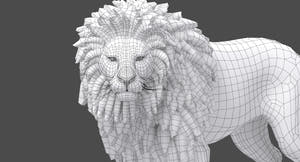 Rigged Lion 3D Model - Head Close Up With Polygonal Mane Wireframe View Subdivision Level 0 Thumbnail
