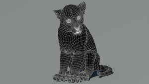 Leopard Cub 3D Model Wireframe View Subdivision Level 0 Thumbnail