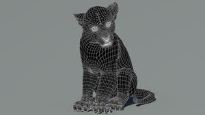 Leopard Cub 3D Model Wireframe View Subdivision Level 0 Thumbnail
