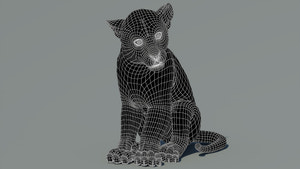 Leopard Cub 3D Model Wireframe View Subdivision Level 0 Thumbnail