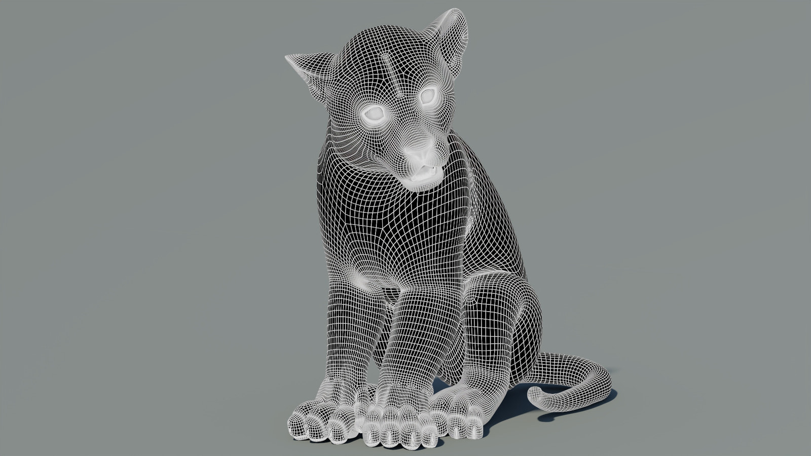 Leopard Cub 3D Model Wireframe View Subdivision Level 1