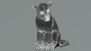 Leopard Cub 3D Model Wireframe View Subdivision Level 1 Thumbnail