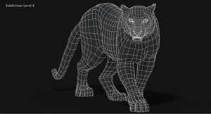 Snow Leopard 3D Model Wireframe view Subdivision Level 0 Thumbnail
