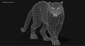 Snow Leopard 3D Model Wireframe view Subdivision Level 0 Thumbnail