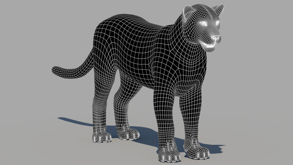 Leopard 3D model Wireframe View - Subdivision Level 1