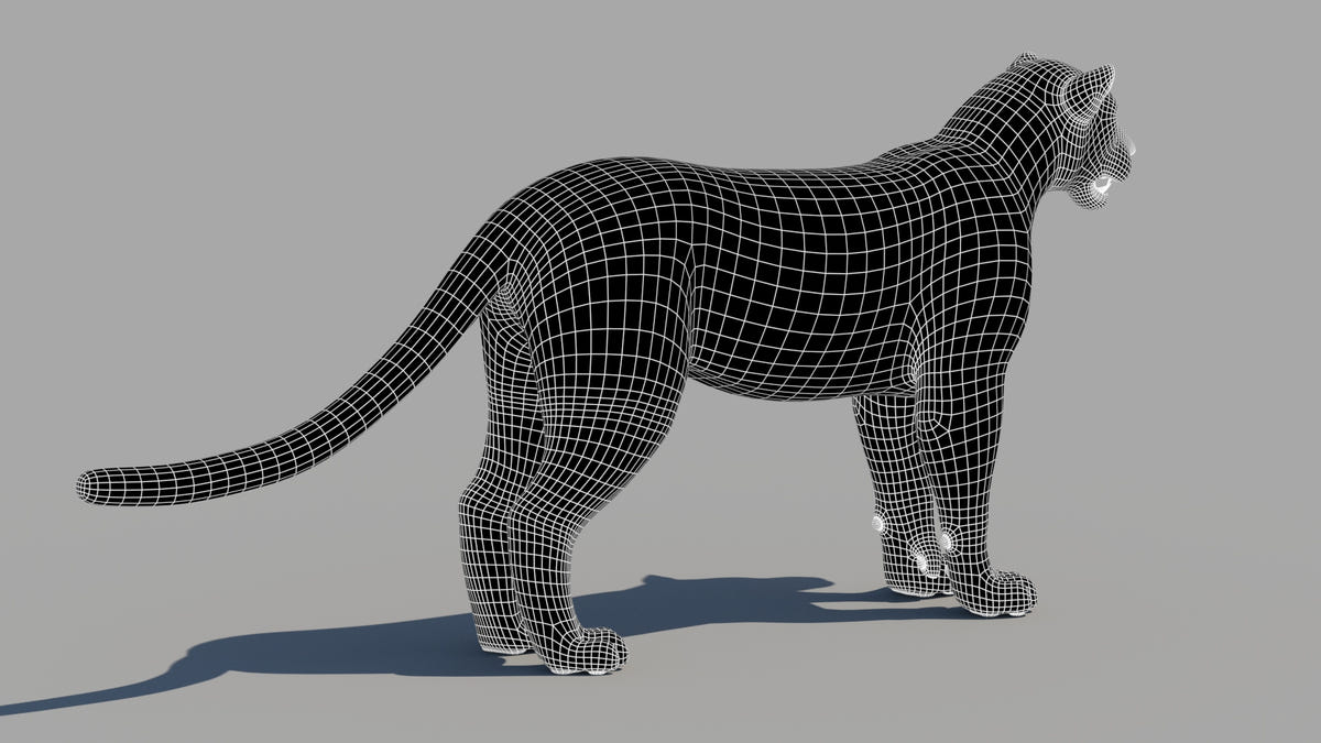 Leopard 3D model Wireframe View - Subdivision Level 1