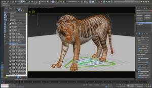 Tiger 3D Model in 3ds Max Interface Screenshot on Gray Background Thumbnail
