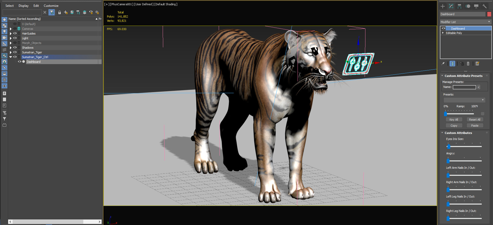 3D model of a tiger in a software development environment