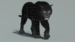 Realistic tiger 3D model wireframe view showing base mesh without subdivision Thumbnail