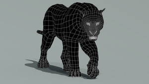 Realistic tiger 3D model wireframe view showing base mesh without subdivision Thumbnail
