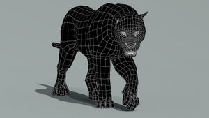 Realistic tiger 3D model wireframe view showing base mesh without subdivision Thumbnail