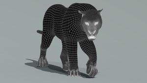 Tiger 3D model mesh topology wireframe at subdivision 1 Thumbnail