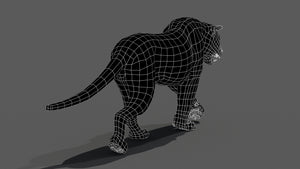 Tiger 3D model back view wireframe with no subdivision Thumbnail