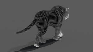 Tiger 3D model back view wireframe with subdivision level 1 Thumbnail