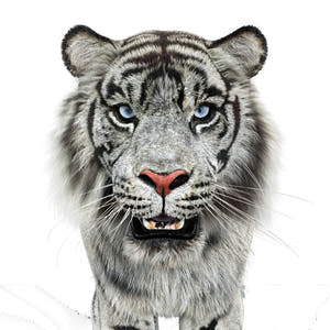 Animated White Tiger 3D Model with Fur - Head Close Up View Thumbnail