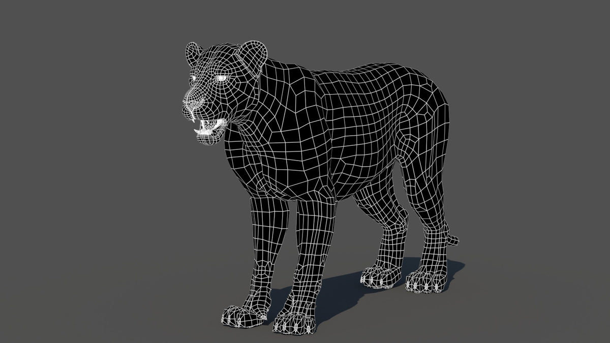 Lioness 3D Model Wireframe View with No Subdivision Applied